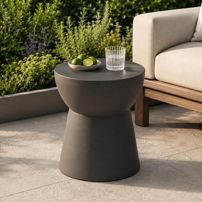 Modern outdoor patio side table beside lounge chair in garden terrace setting - image 2